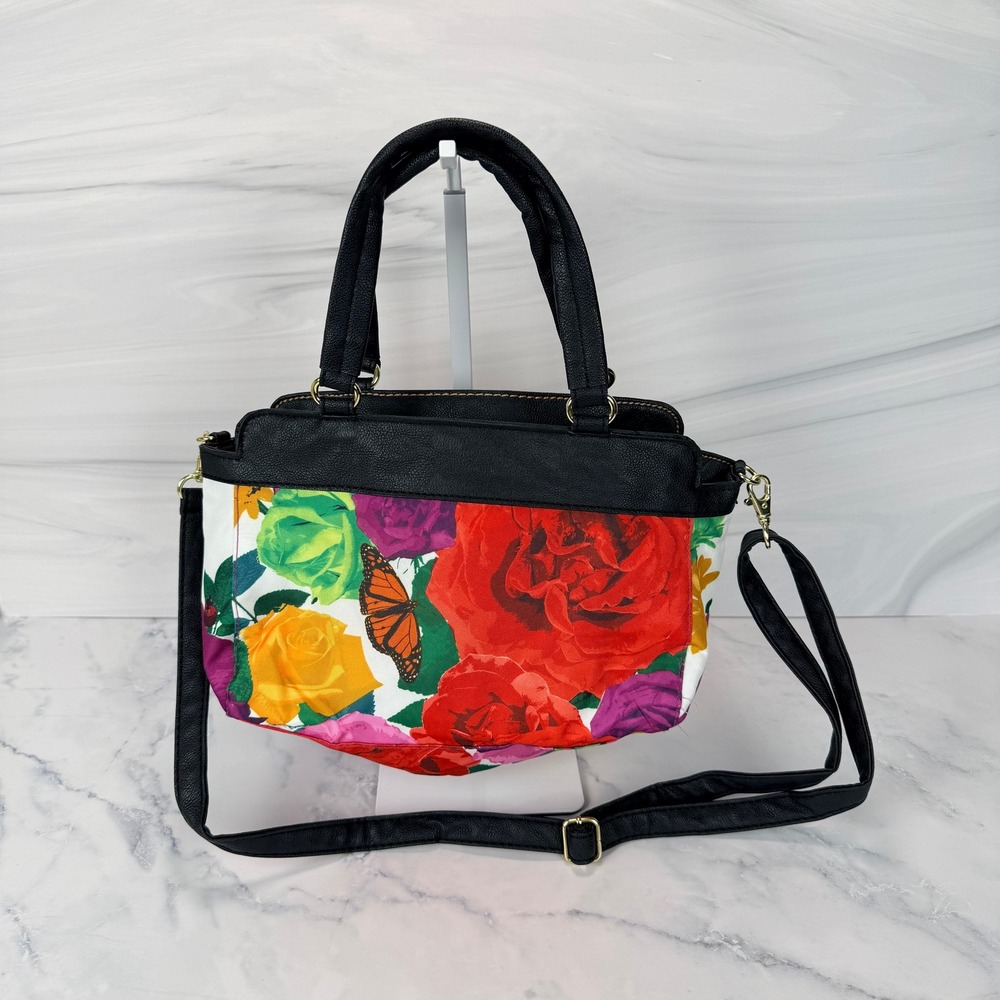 Avon Floral Butterfly Reversible Satchel Multicolor Cottagecore Gardenparty